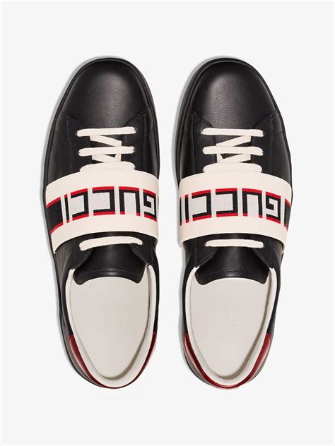 gucci stripe leather sneaker black|black gucci sneakers men's.